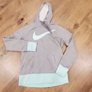 Nike Hoodie Womens L Gray Mint Green Long Sleeve Hooded Pockets Therma-Fit